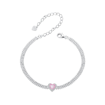 925 Sterling Silver White Gold Plated 8mm CZ Pendant Bracelet for Women