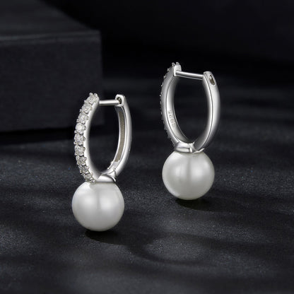 925 Sterling Silver Moissanite 0.15 Carat Earrings with Quality Shell Pearl for Women
