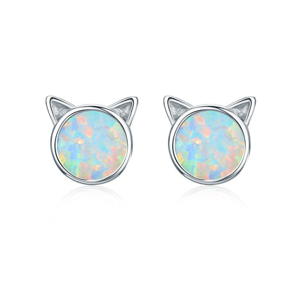 925 Sterling Silver Plated Rose Gold Opal Earrings 0.8cm for Women