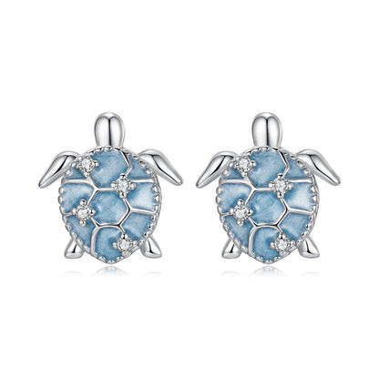 925 Sterling Silver Earrings with Enamel CZ in White Gold, 1.0x0.9cm for Women