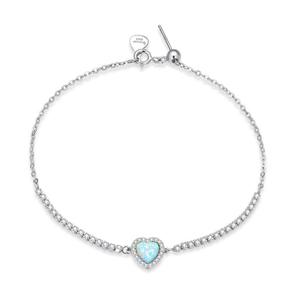 925 Sterling Silver Adjustable Bracelet with Translucent Opal and CZ for Women