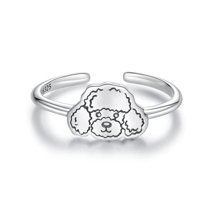 925 Sterling Silver Oxidized Silver Dog Ring for Women