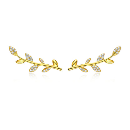 925 Sterling Silver Earrings with Gold Plating and CZ - 0.9x2.5cm for Women