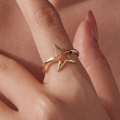 925 Sterling Silver Plated Gold 1.40cm Star Ring