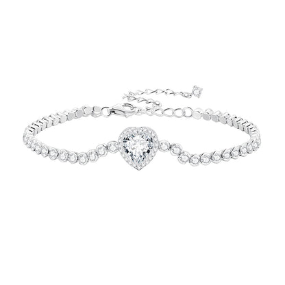 925 Sterling Silver Bracelet with CZ Zircon, 15+6.5cm, Platinum Plated for Women