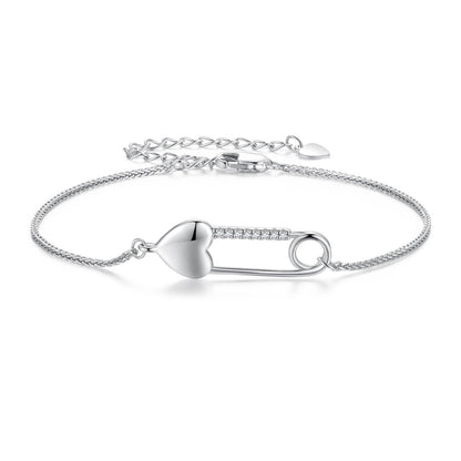 925 Sterling Silver Bracelet with CZ Pendant - 160mm Length and 8x26mm Pendant Size for Women