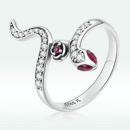 925 Sterling Silver Oxidized Snake Ring with Pavé Setting CZ for Women - Size 7.0