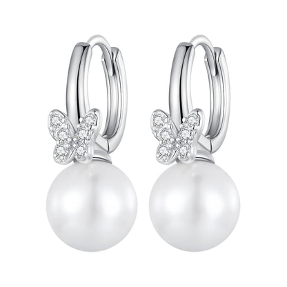 925 Sterling Silver Earrings with Plated Platinum and Shell Pearl for Women