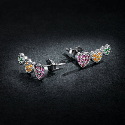 925 Sterling Silver Earrings with Pavé Setting and Plated Platinum, Size: 0.5*1.3cm, Women
