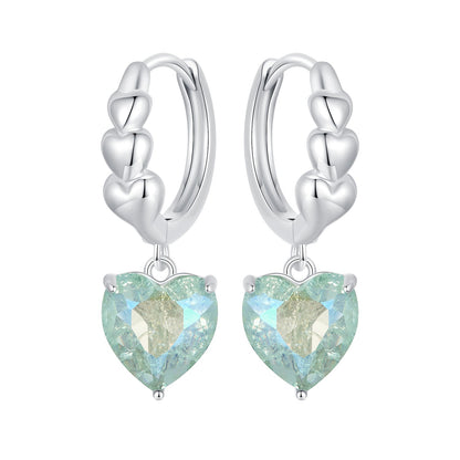 925 Sterling Silver Earrings with Transparent Glass, Plated White Gold, Size 23x8.5mm for Women