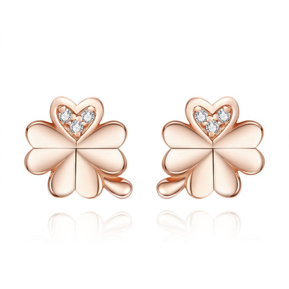 925 Sterling Silver Earrings with Pavé Setting CZ in Rose Gold 0.9x0.7cm for Women