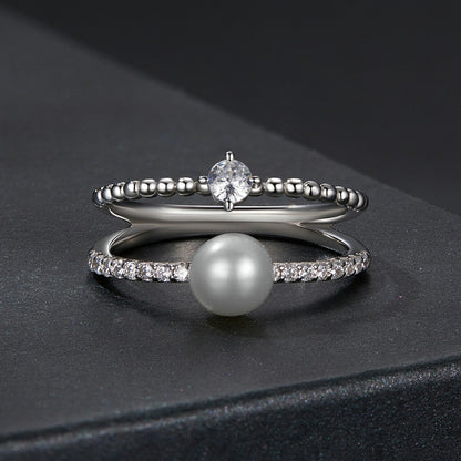 925 Sterling Silver & Moissanite Ring with Freshwater Pearl - Size 6 - Women's Jewelry