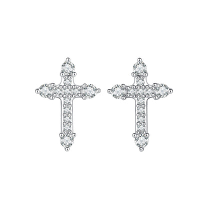 925 Sterling Silver Earrings with Pavé Setting CZ in White Gold Plating - 1.2x0.8cm for Women