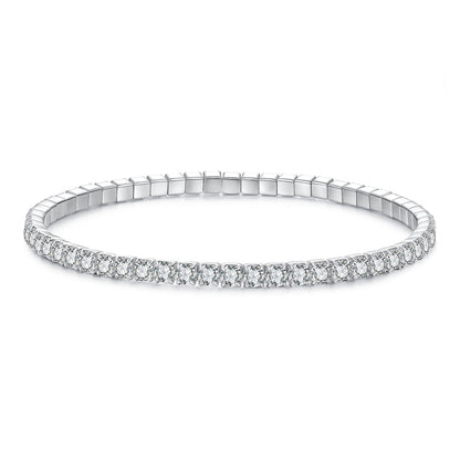 925 Sterling Silver White Gold Plated 16cm Stretchable CZ Bracelet for Women