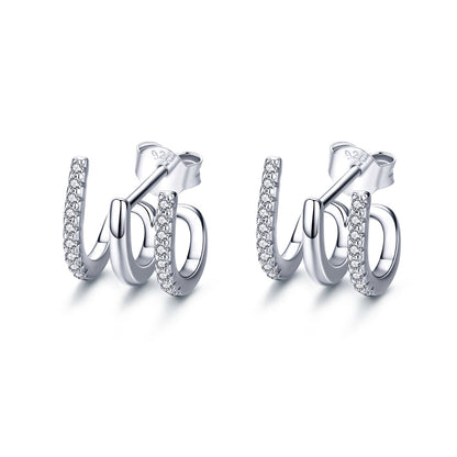 S925 Sterling Silver Platinum Plated Pavé Setting CZ Earrings