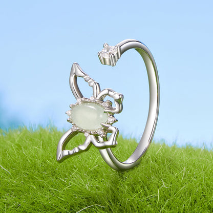 925 Sterling Silver & Natural Jade Pavé Setting Ring for Women