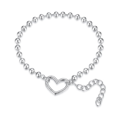 925 Sterling Silver 16+5cm White Gold Plated Heart Bracelet for Women