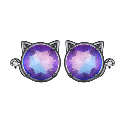 925 Sterling Silver Earrings with Pavé CZ and Transparent Glass in Black Gold, 1.0*1.2cm, for Women
