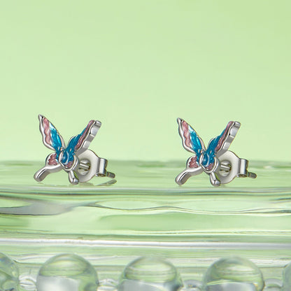 925 Sterling Silver White Gold Plated Enamel Earrings 9x10mm for Women