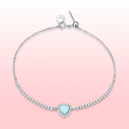 925 Sterling Silver Adjustable Bracelet with Translucent Opal and CZ for Women
