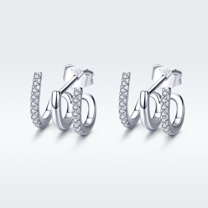 S925 Sterling Silver Platinum Plated Pavé Setting CZ Earrings