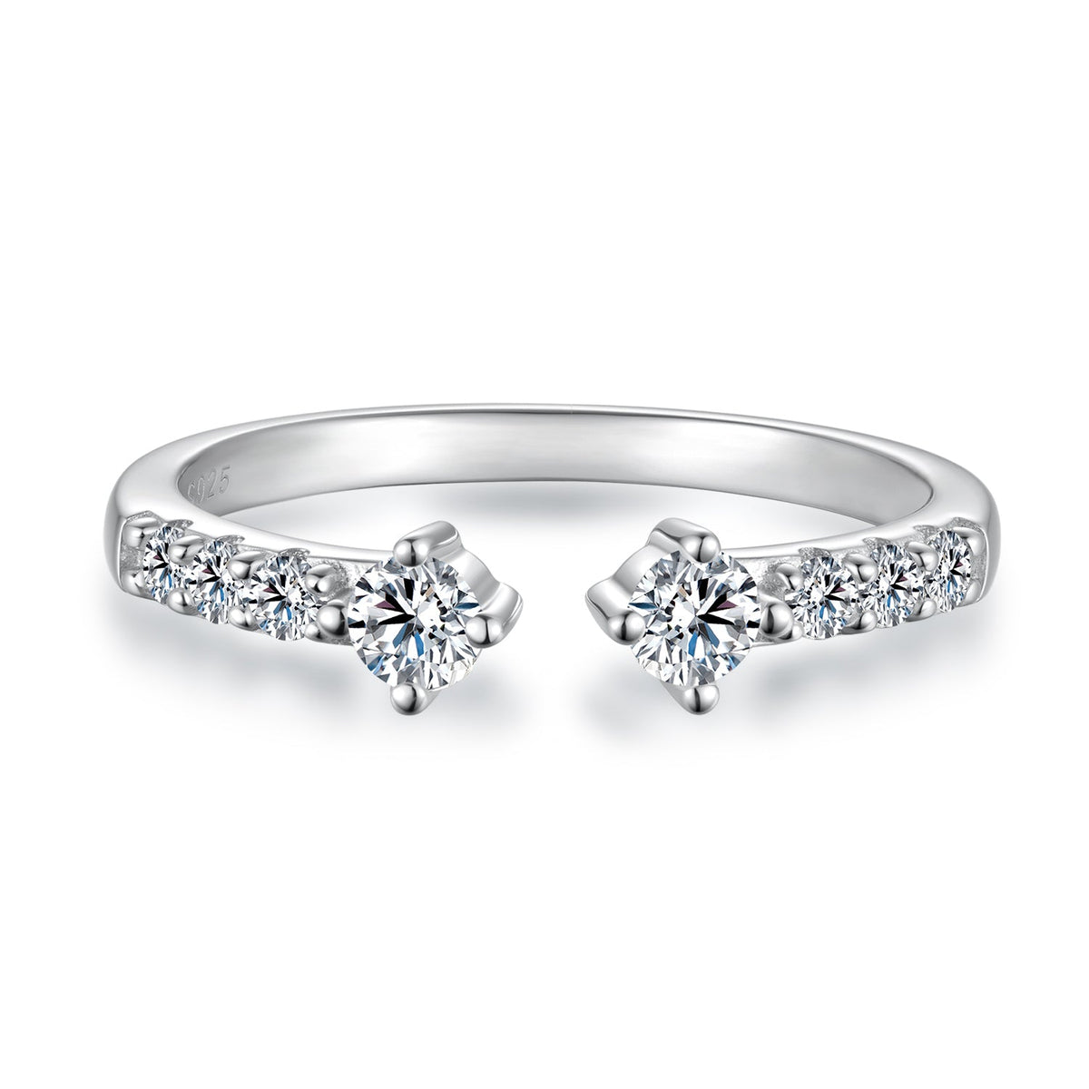 925 Sterling Silver White Gold Plated Size E Moissanite Pavé CZ Ring for Women