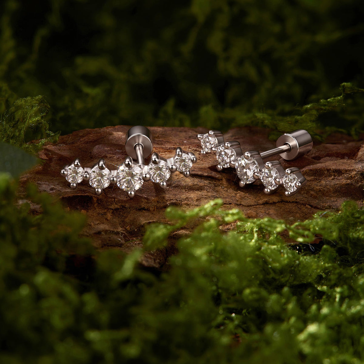 925 Sterling Silver White Gold Plated Moissanite 1.4 x 0.4 cm Earrings for Women