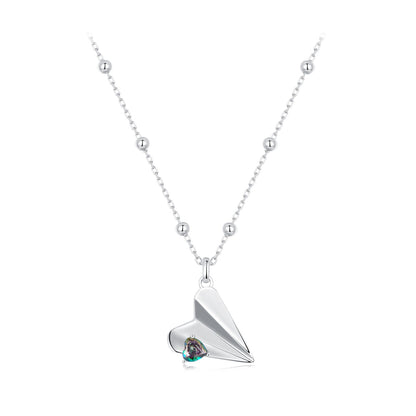 925 Sterling Silver Necklace with Transparent Glass, 18x15mm Pendant for Women