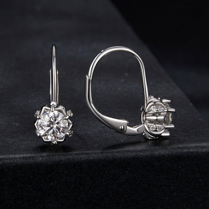 925 Sterling Silver Moissanite Earrings with CZ in White Gold, 1.8cm for Women