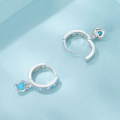 925 Sterling Silver Earrings with Synthetic Turquoise and CZ - White Gold Plated