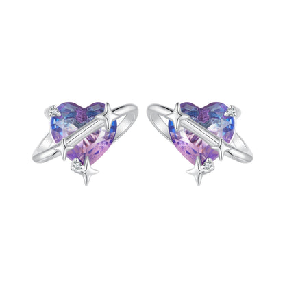 925 Sterling Silver Earrings with CZ and Transparent Glass in White Gold Plating for Women