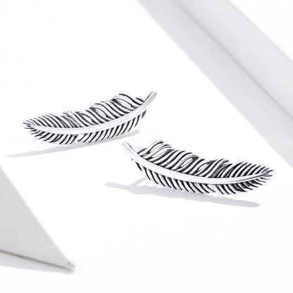 925 Sterling Silver Earrings - Oxidized Silver - 2.4cm x 0.7cm - Women