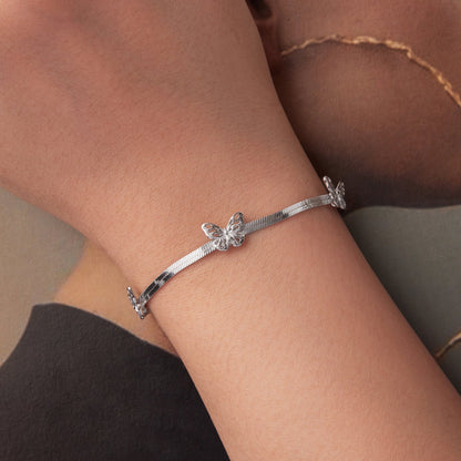 925 Sterling Silver Plated White Gold Adjustable Bracelet for Women