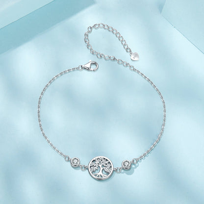 925 Sterling Silver White Gold Plated Bracelet with CZ Pendant