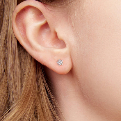 925 Sterling Silver White Gold Plated Earrings 0.5cm with CZ