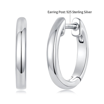 925 Sterling Silver White Gold Plated 1.4 x 0.2 cm Hoop Earrings for Women