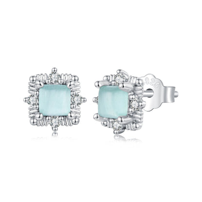 925 Sterling Silver White 0.8 x 0.8 cm Transparent Glass Pavé CZ Earrings for Women