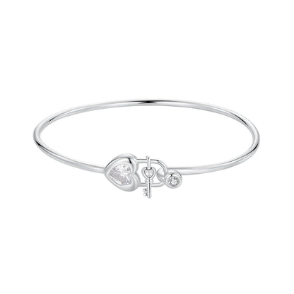 925 Sterling Silver Bracelet with CZ, 17mm, White Gold Plated, For Women