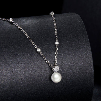 925 Sterling Silver Moissanite and Freshwater Pearl Necklace 40+5cm for Women