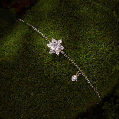 925 Sterling Silver White Gold Plated Moissanite Adjustable 15+6cm Bracelet for Women