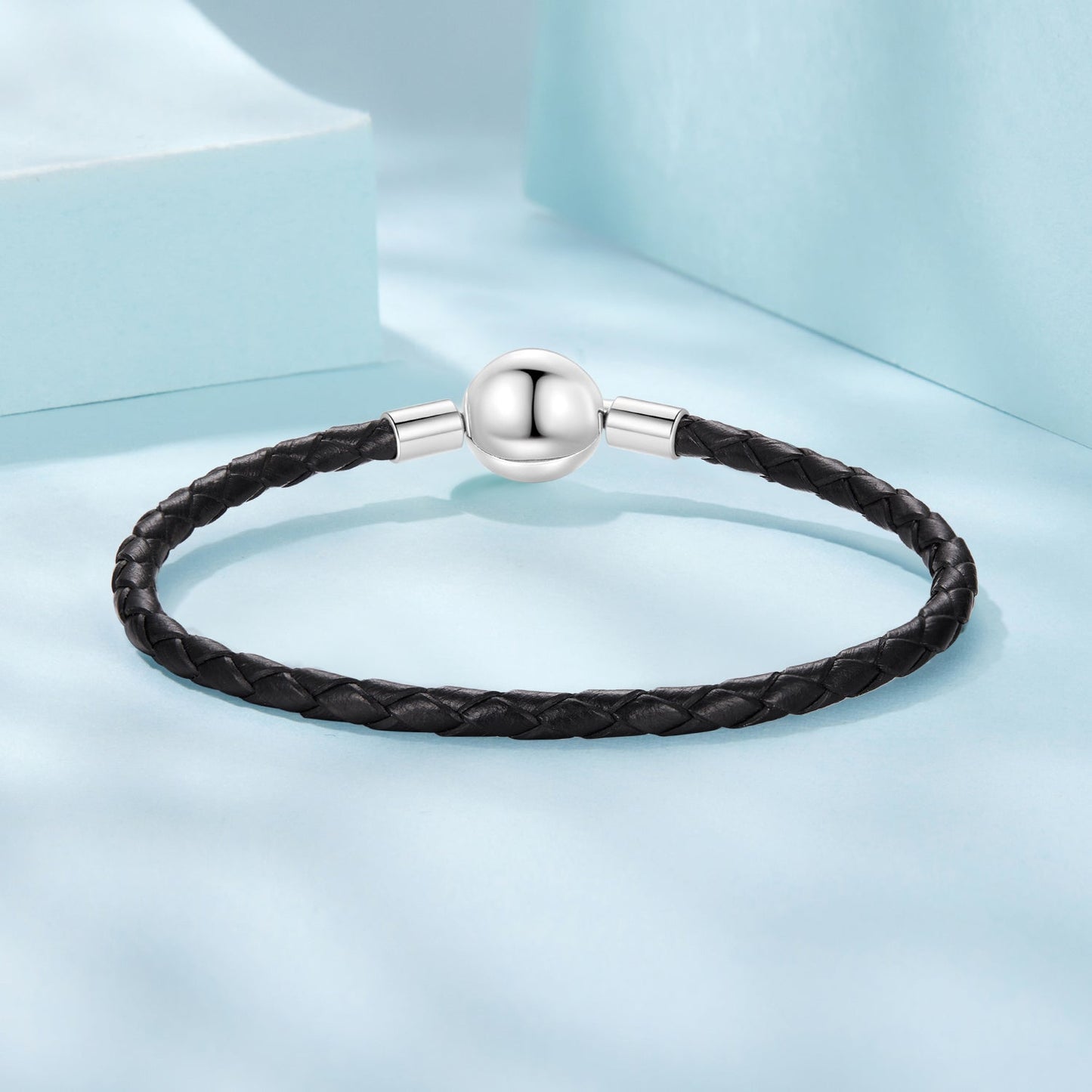 925 Sterling Silver Leather Rope Bracelet 17cm for Men