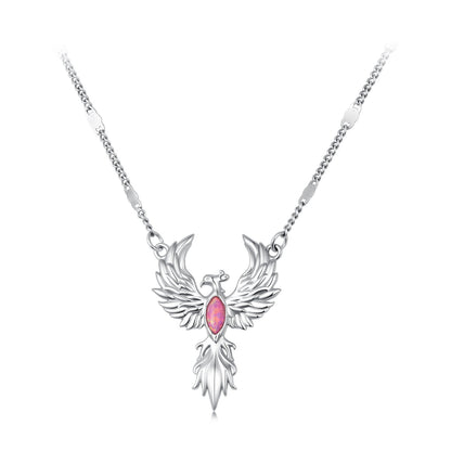 925 Sterling Silver White Gold Plated Synthetic Opal 40+5cm Necklace for Women