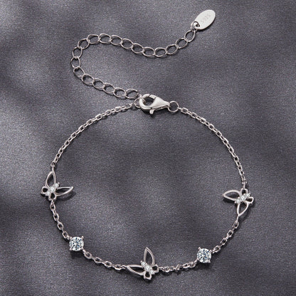 925 Sterling Silver White Gold Plated Bracelet with Moissanite, 15+6cm, for Women