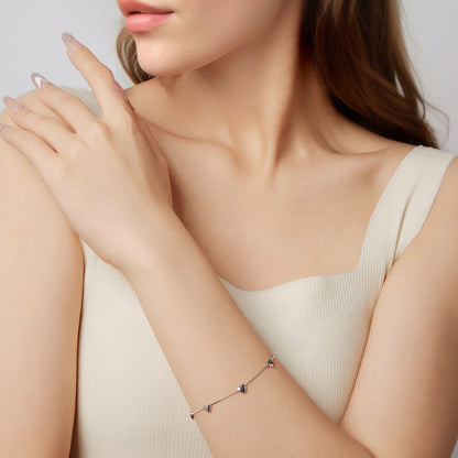 925 Sterling Silver Plated White Gold 17+3.5cm Heart-Shaped Bracelet for Women