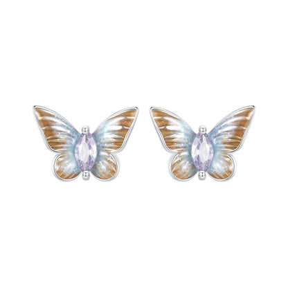 925 Sterling Silver Earrings with Enamel and Pavé Set CZ, 7x10mm, White Gold Plated for Women