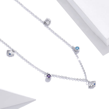 925 Sterling Silver Adjustable Necklace with Scallop Design and Pavé Setting CZ