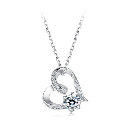 925 Sterling Silver Moissanite Necklace with Pendant and White Gold Plating for Women