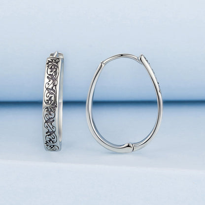 925 Sterling Silver Earrings for Women - 2.0*0.3cm, Inner Diameter 1.7cm, Oxidized Silver