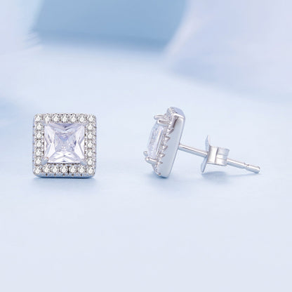 925 Sterling Silver Earrings with Pavé Setting CZ and Platinum Plating.