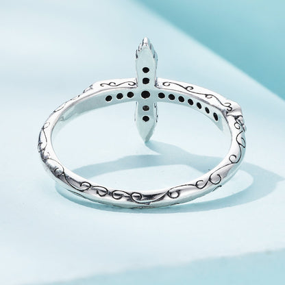 925 Sterling Silver Oxidized Ring with Pavé Setting CZ, Size 6.0 for Women